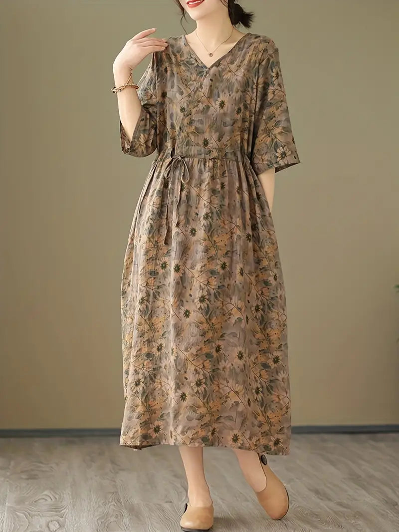 Midikleid mit Blumenmuster und V-Ausschnitt