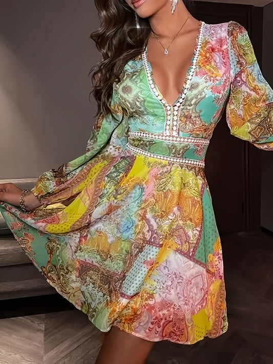 Elegantes Rotes Midikleid mit geometrischem Muster und Gürtel