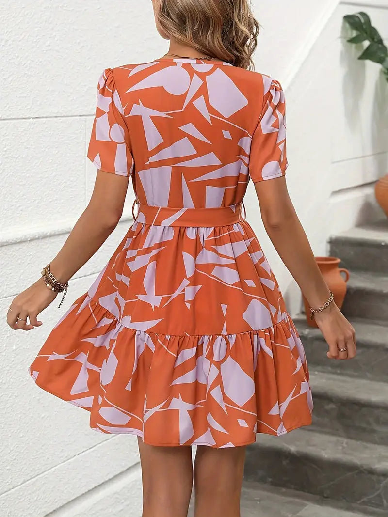 Elegantes Kleid mit kurzen Ärmeln und Gürtel