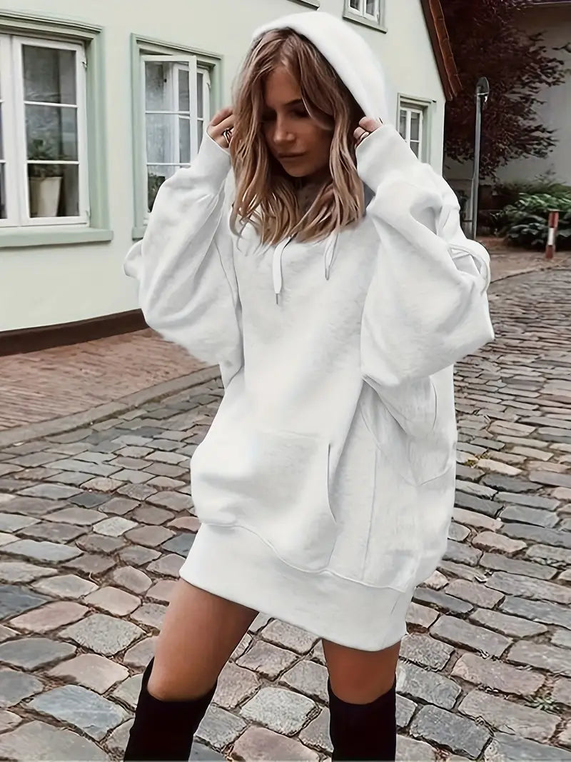 Hoodie mit Kängurutasche – Einfarbig, Langarm, Lässig