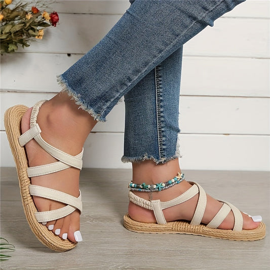Kreuzriemen Sandalen, Elastische Riemen, Offene Zehen