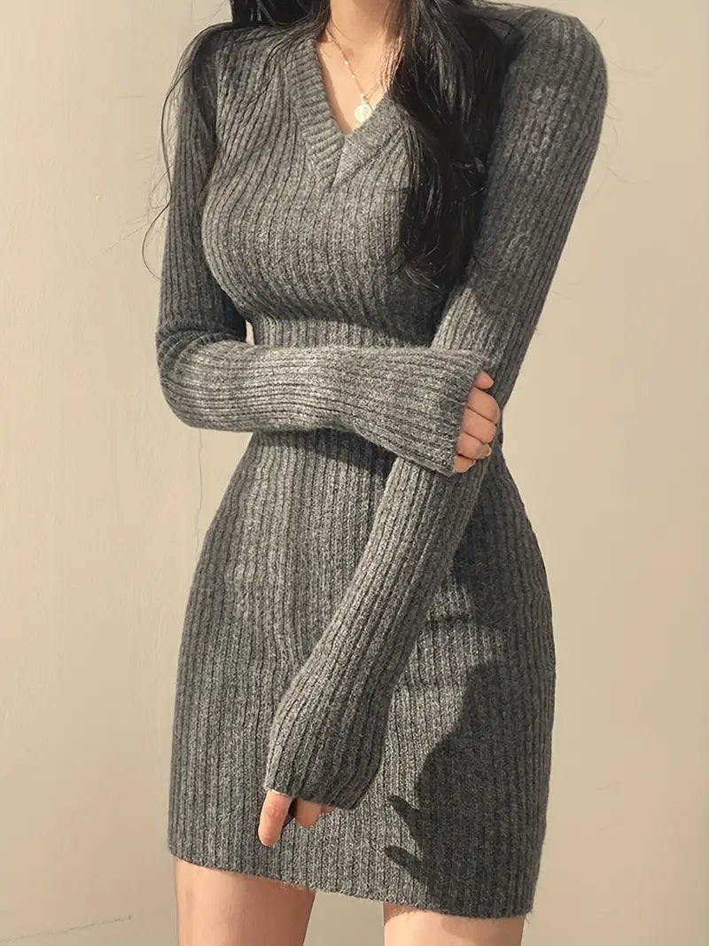 Elegantes Bodycon-Kleid mit V-Ausschnitt und langen Ärmeln für Frauen