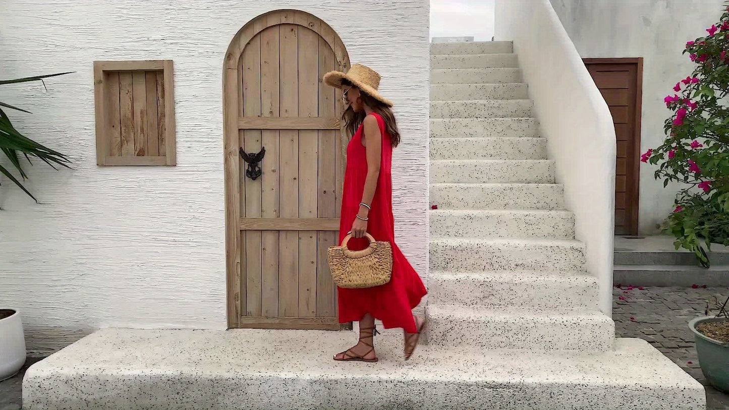 Luftiges V-Ausschnitt Kleid mit Rüschen Ärmellos & Sommerlich