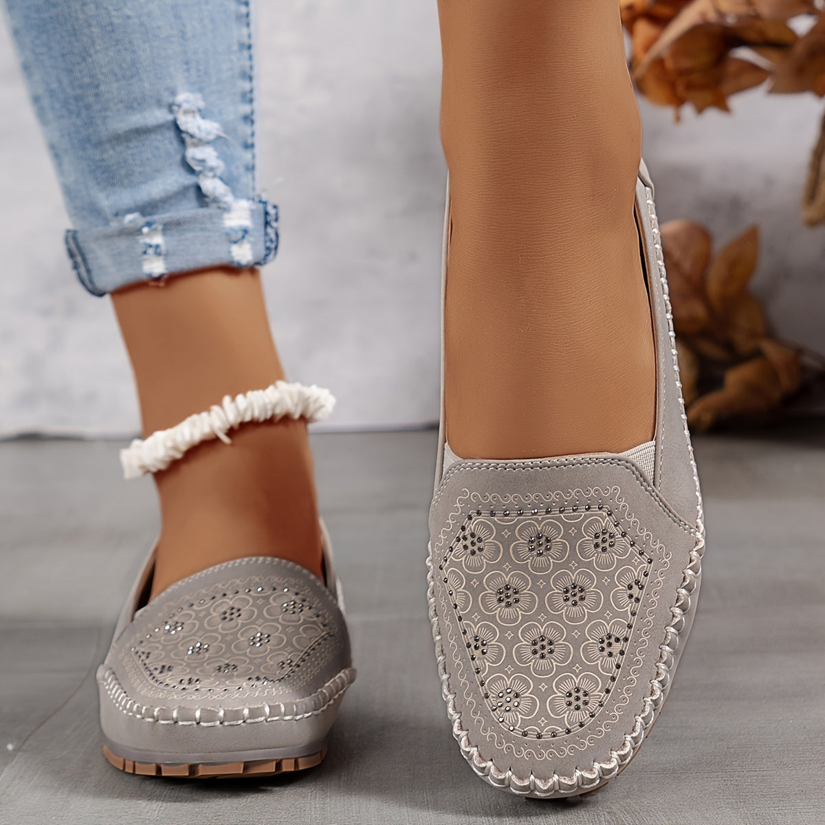 Vintage Floral Schlüpfsandalens für Frauen, leicht und bequem