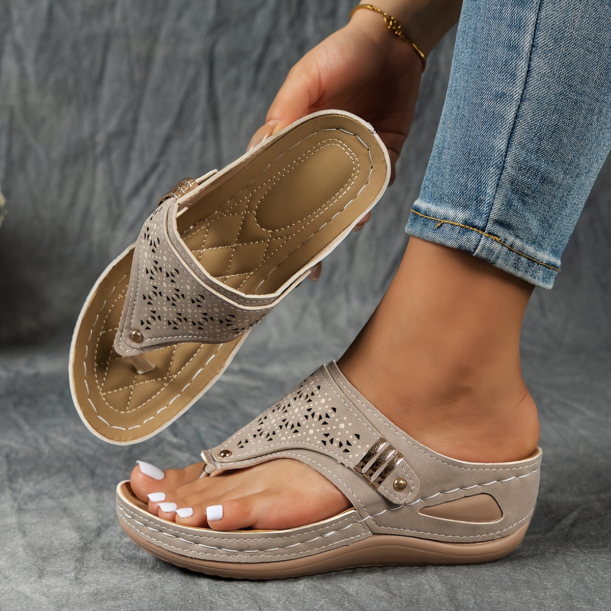 Keil-Flip-Flops Bequeme Sandalen mit Fußgewölbeunterstützung