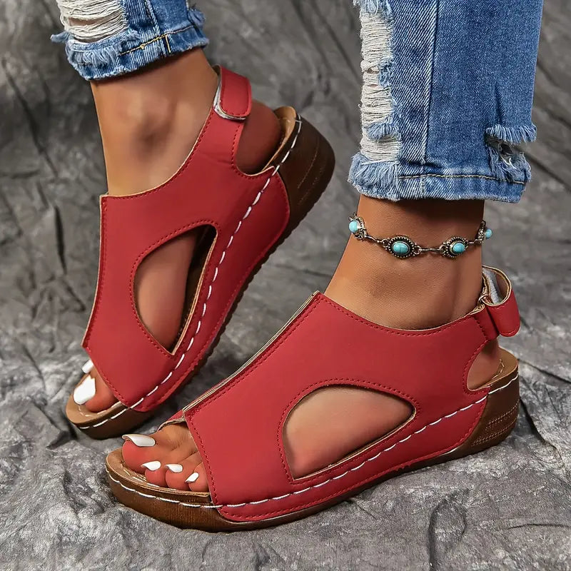 Keilabsatz Sandalen Bequeme Plateau-Schuhe mit Knöchelriemen