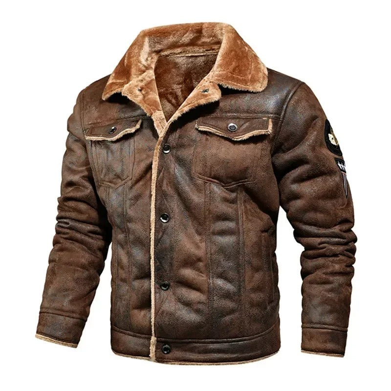 Nathan - Herren Herbst und Winter neue übergroße plus Samt dicke Lederjacke