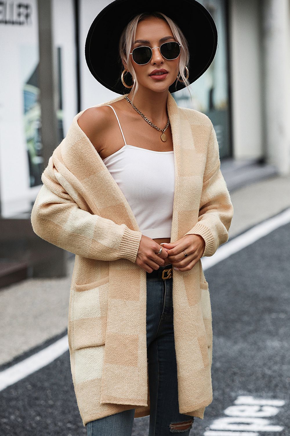 Minka | Karierte Strickjacke mit Tasche