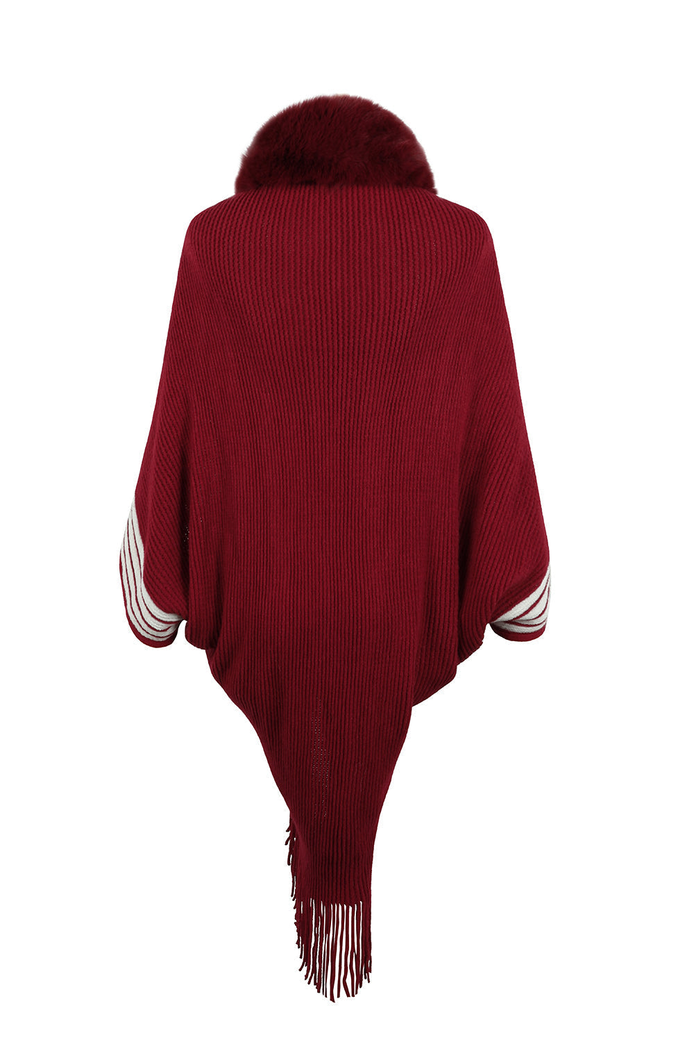 Grove | Gestreifter Poncho mit langen Ärmeln und Fransen