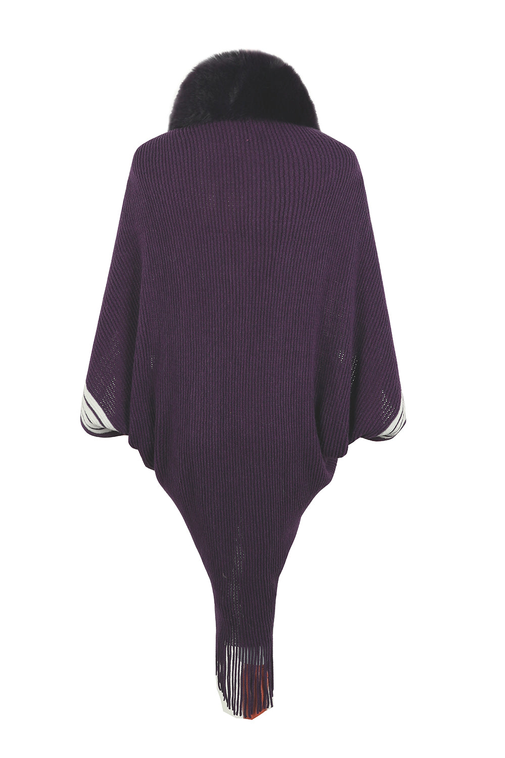 Grove | Gestreifter Poncho mit langen Ärmeln und Fransen